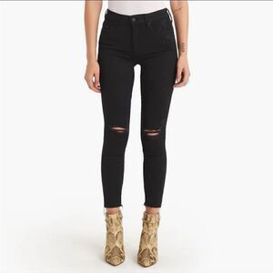 Mother The Looker Ankle Fray Distressed Jeans Raw Hem Guilty As Sin Wash